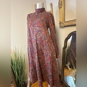 TRICOSA PARIS MADE IN FRANCE Paisley Long Sleeve Dress VINTAGE 70's